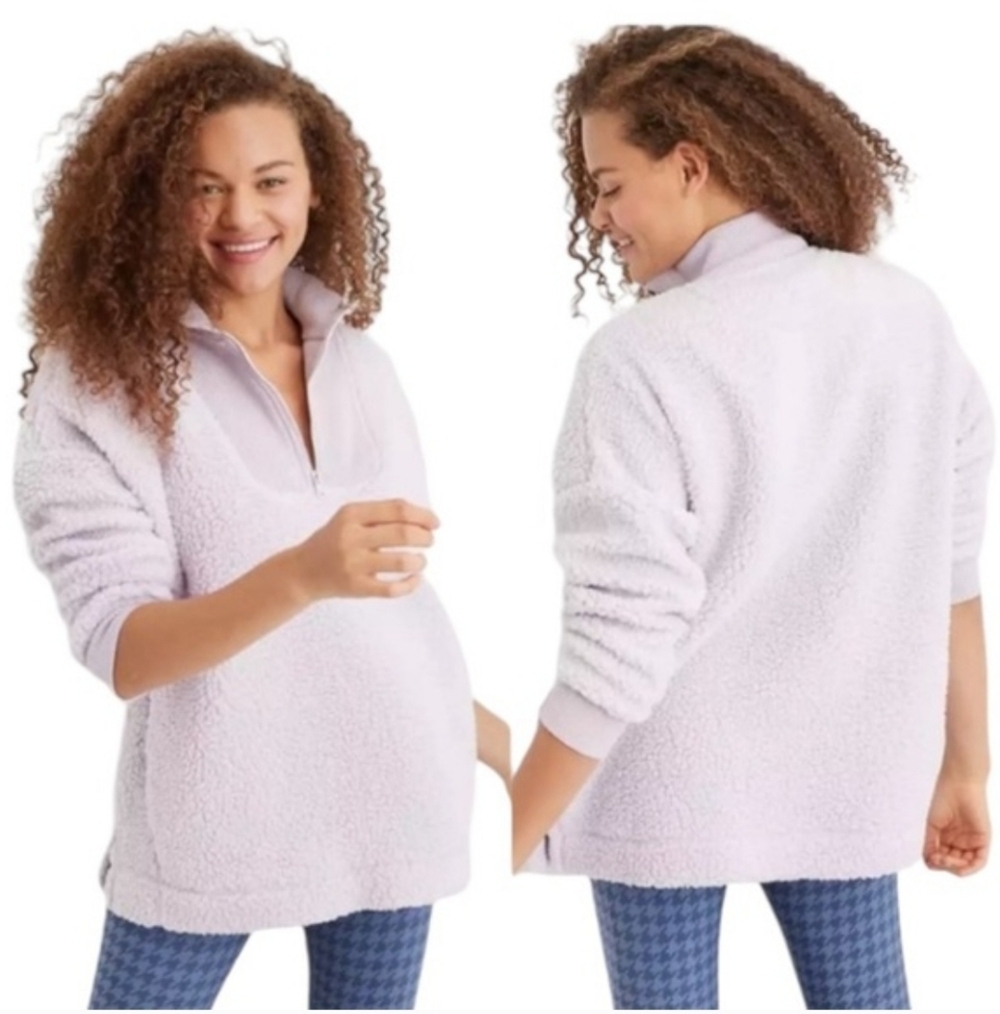 Aerie Women's Dream Sherpa Quarter Zip Pullover Sweatshirt Size M Lavendar